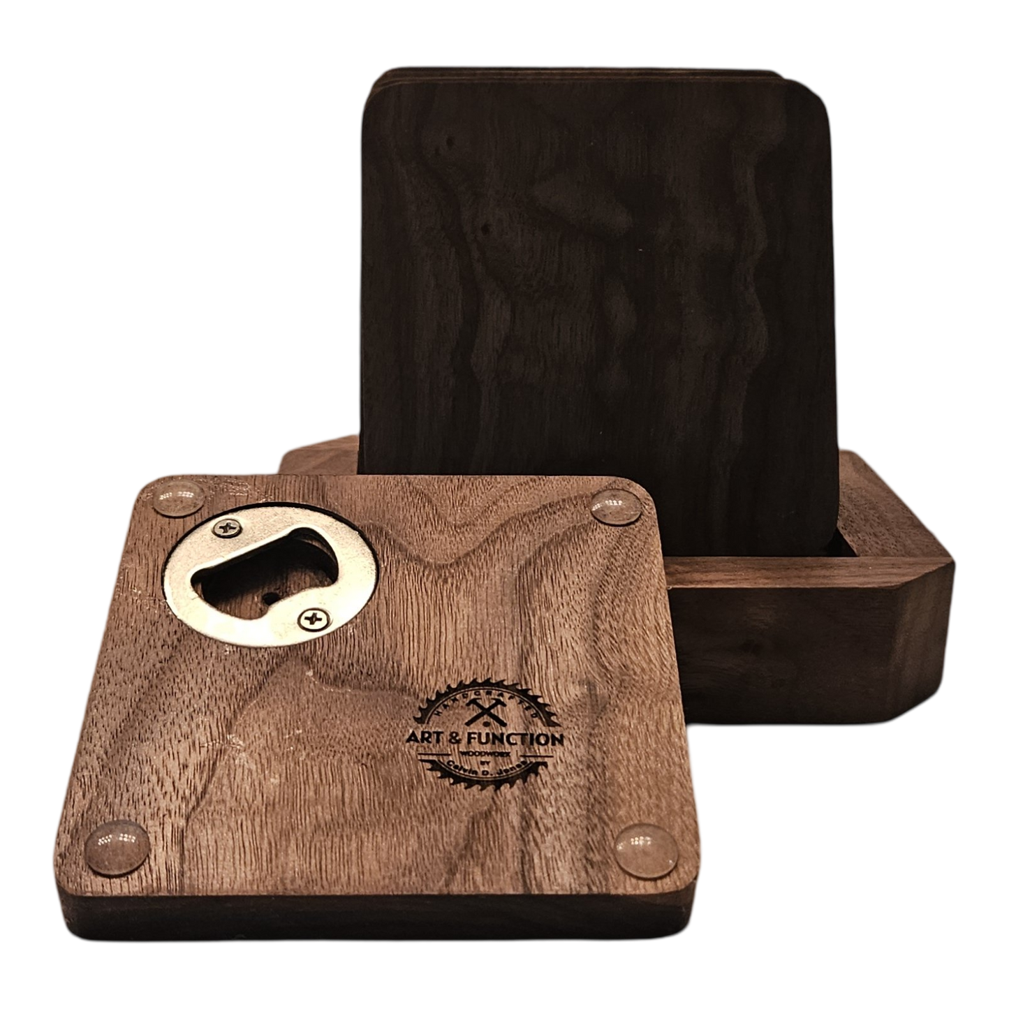 Walnut Bottle Opener Coasters set of 5