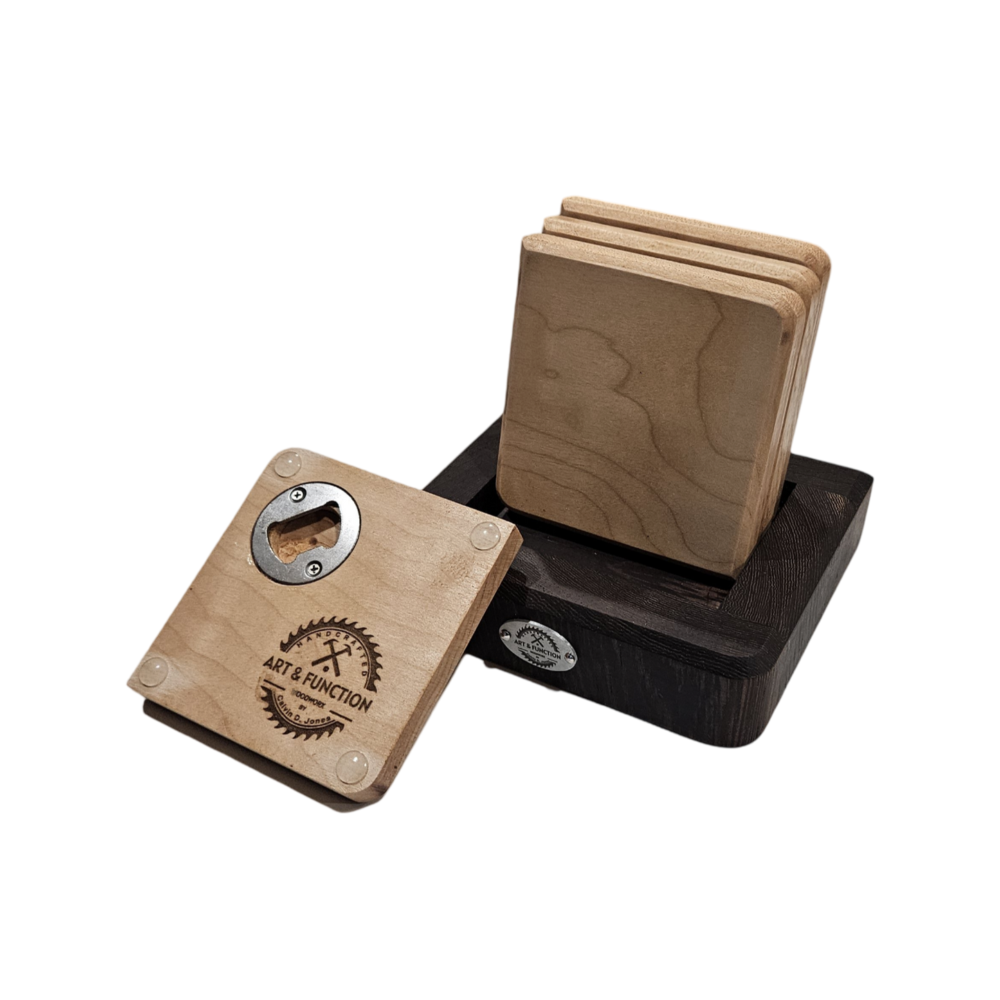 MAPLE AND WENGE BOTTLE OPENER COASTERS