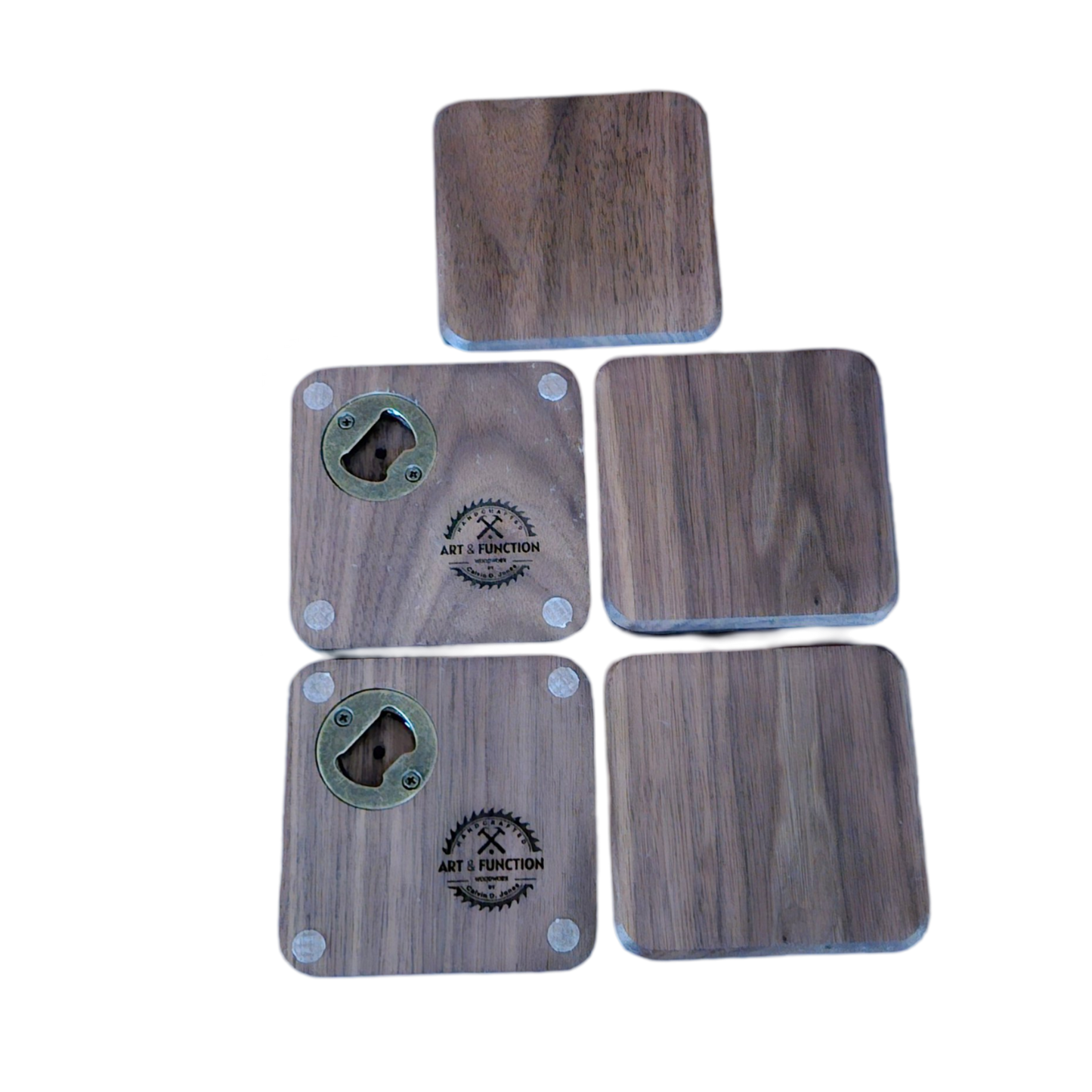 Walnut Bottle Opener Coasters Set of 5