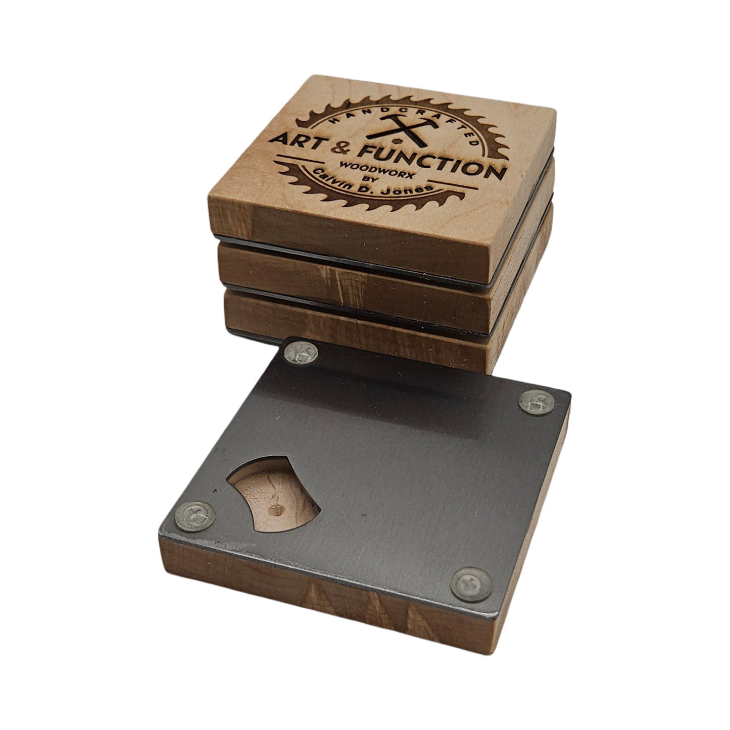 Curly Maple Bottle Opener Coasters (Set of 4)