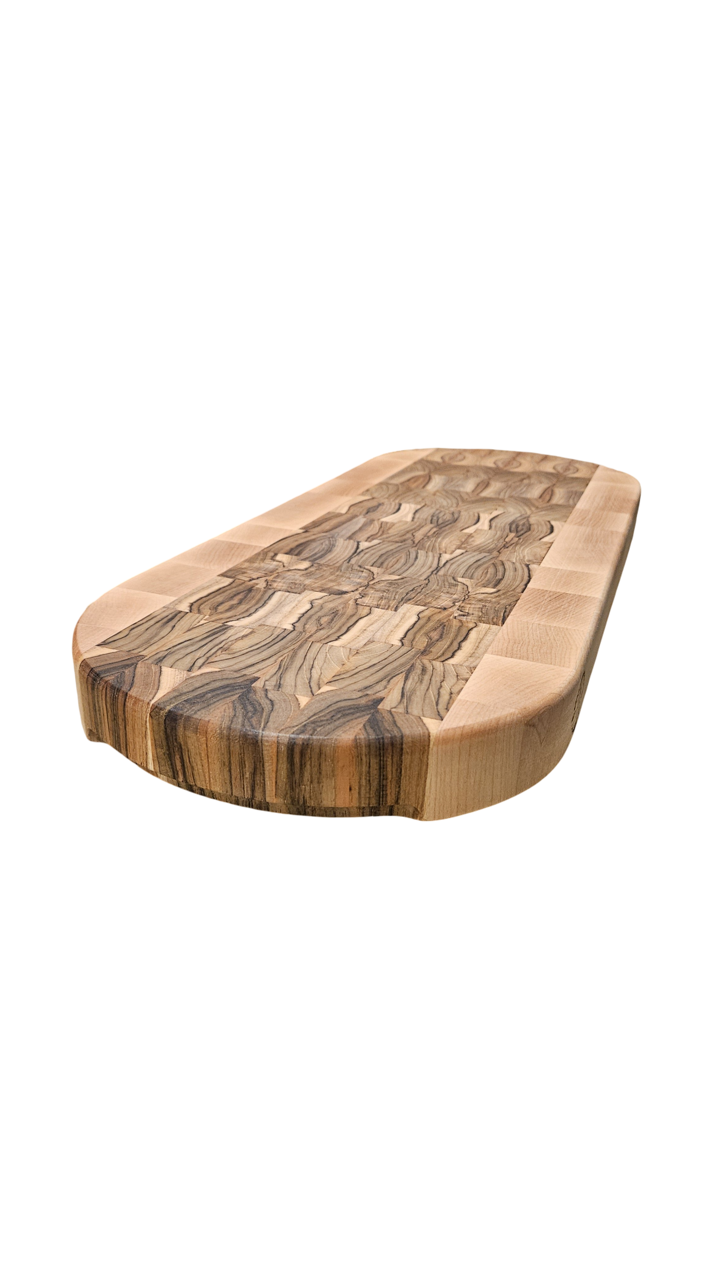 Capsule Shaped Teak and Maple Butcher Block