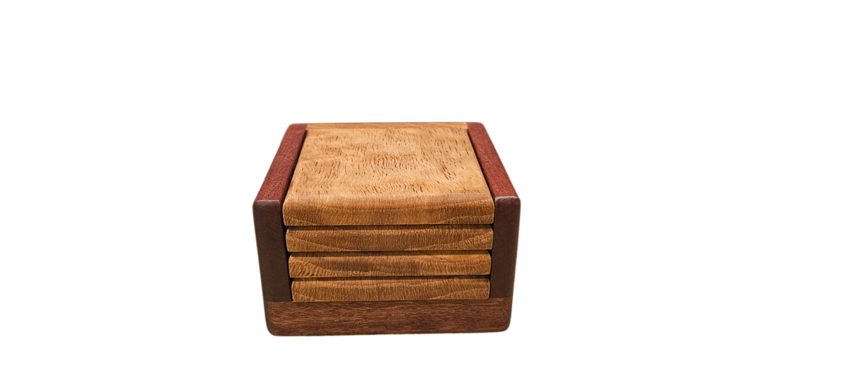 White Oak Bottle opener coasters with sapele and Walnut base