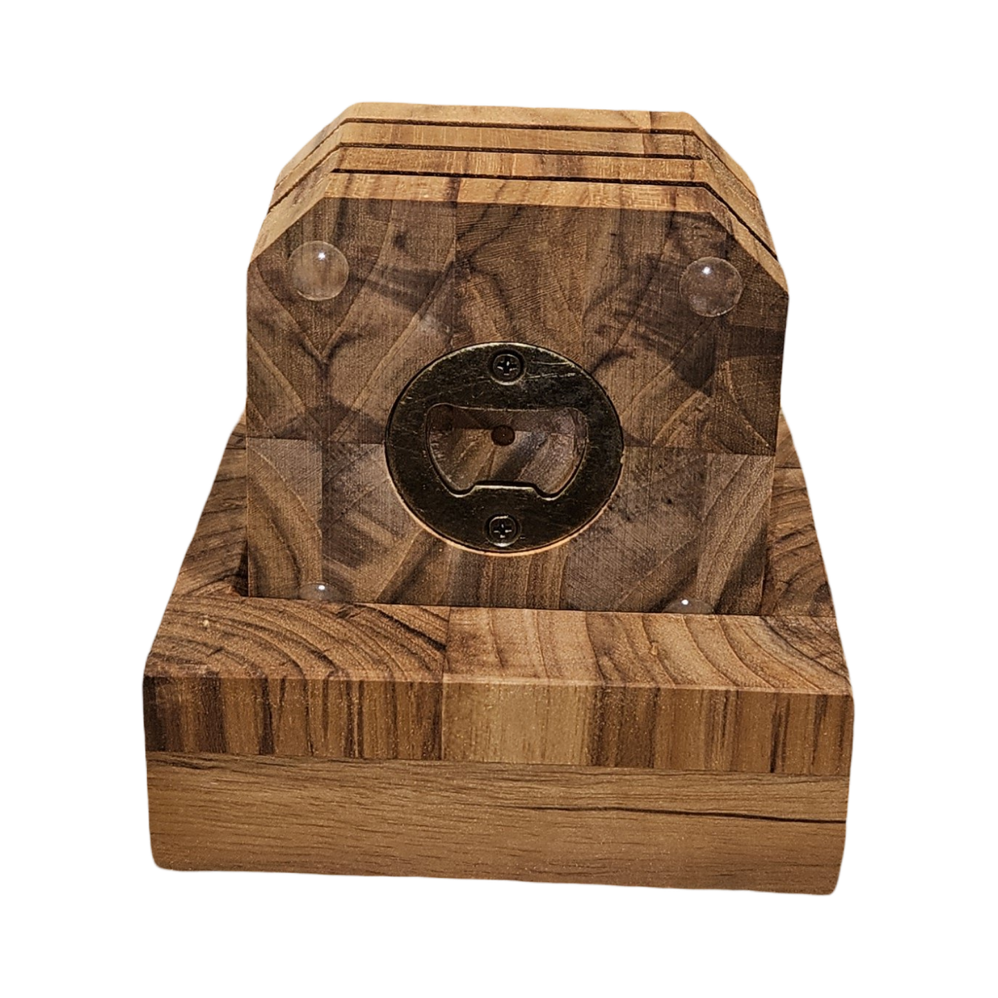 3.5" x 3.5" End Grain Teak Bottle Opener Coasters (Set of 4)