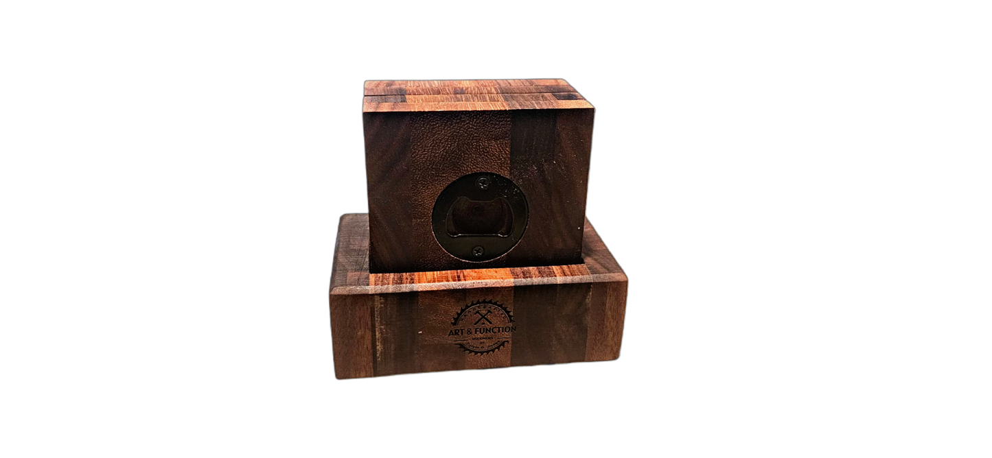 Iroko & Black Walnut Bottle Opener Coasters