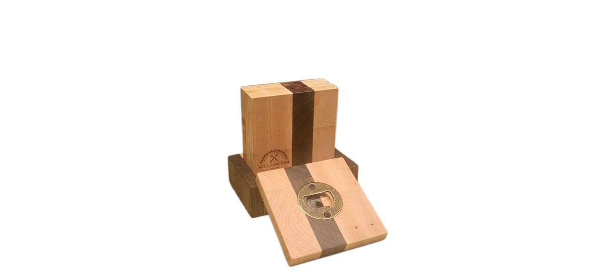 Hard Maple and Walnut Bottle Opener Coasters