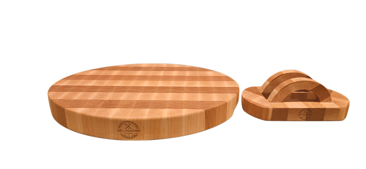 End Grain White Oak & Hard Maple Butcher Block with display stand