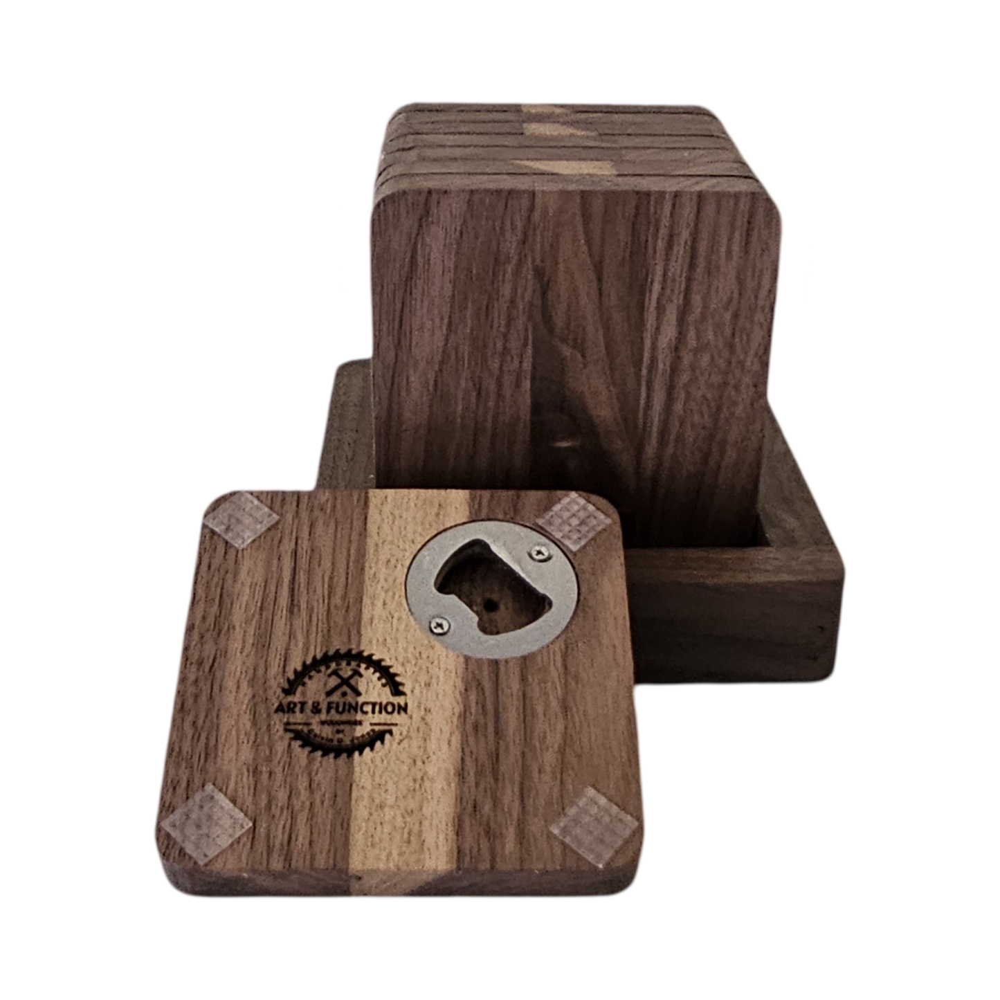 American Walnut Bottle Opener Coasters