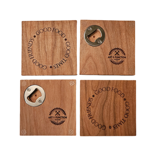 Cherry laser engraved bottle opener coasters