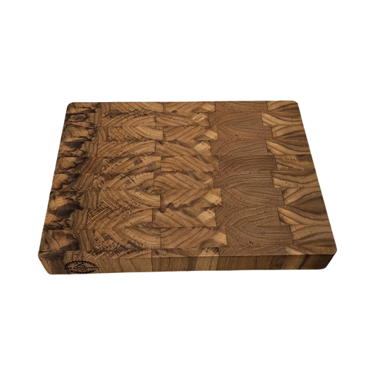 Large square end grain teak butcher block