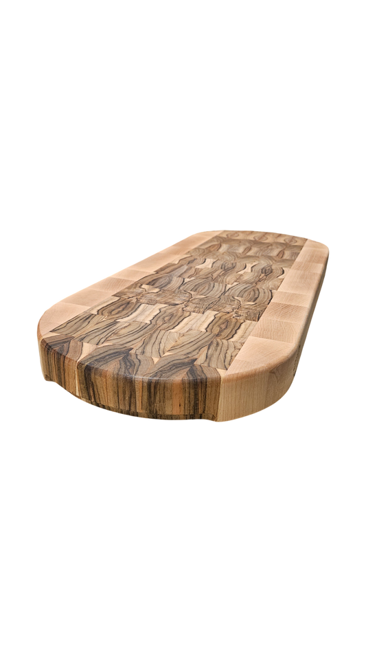 Capsule Shaped Teak and Maple Butcher Block