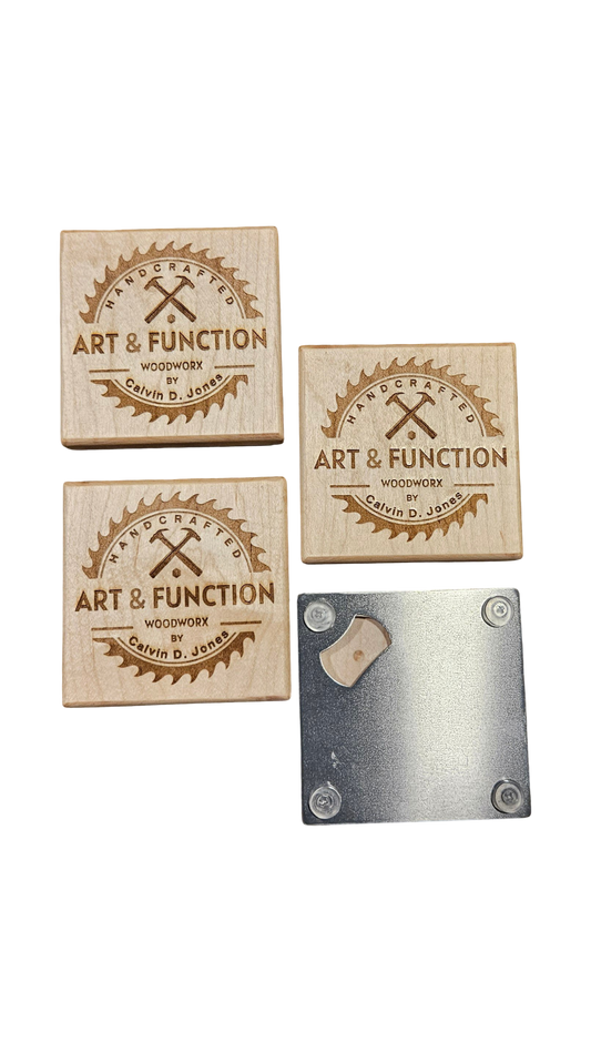 Maple Bottle Opener Coasters (Set of 4)