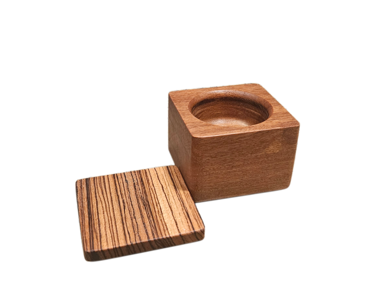 Brazilian Teak Salt Cellar with Zebra wood lid