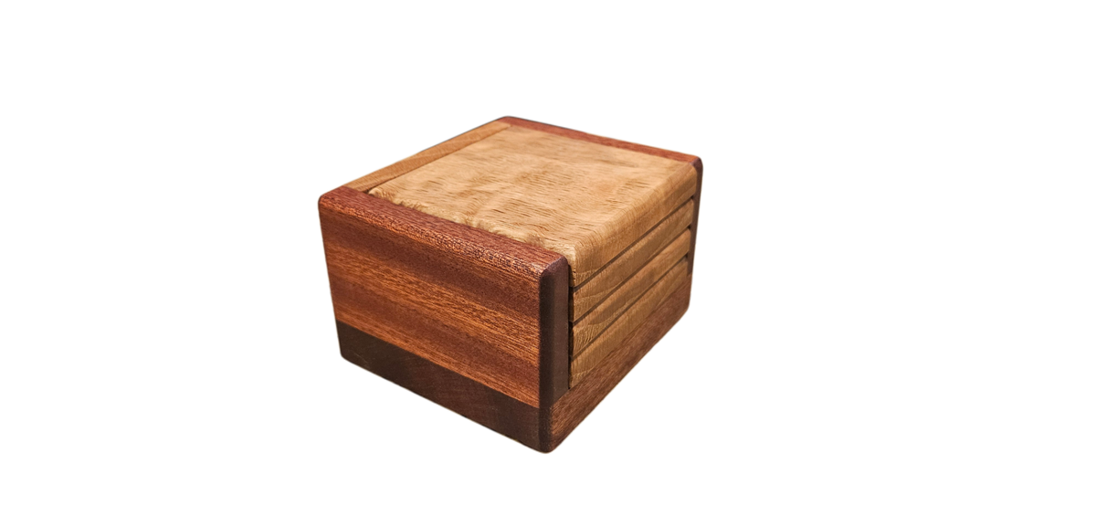 White Oak Bottle opener coasters with sapele and Walnut base