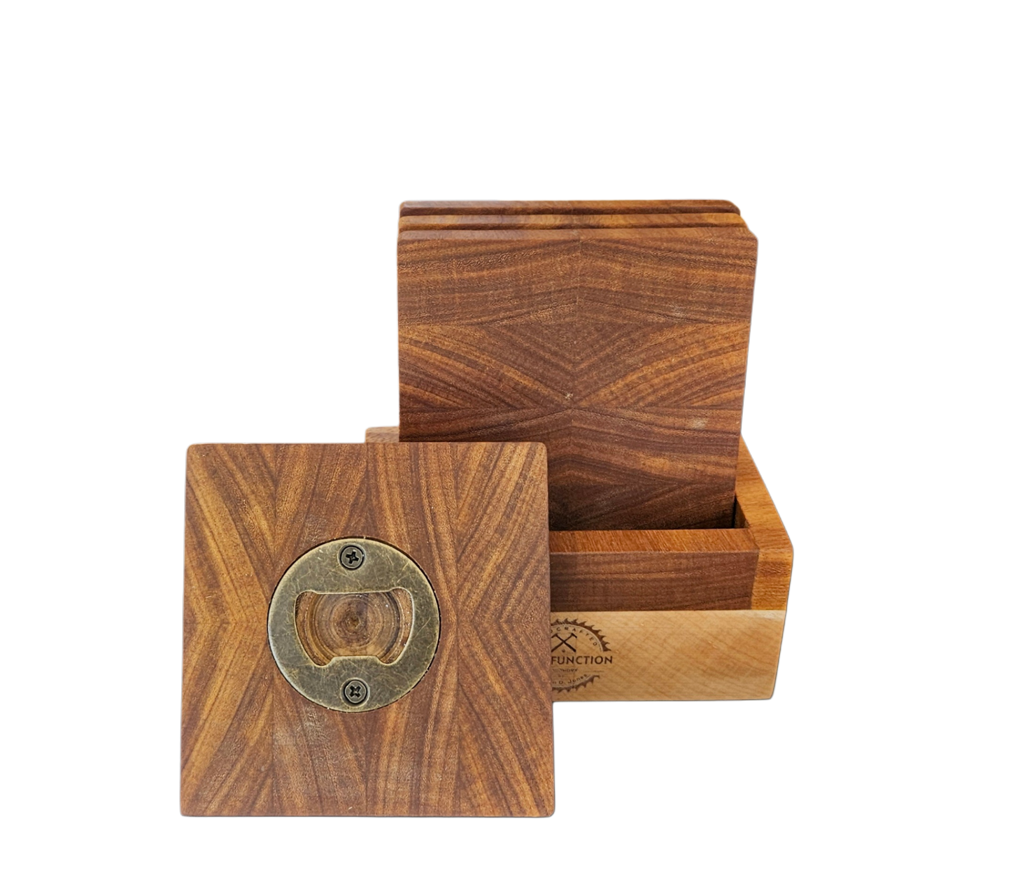 Afromosia Bottle Opener Coaster Set