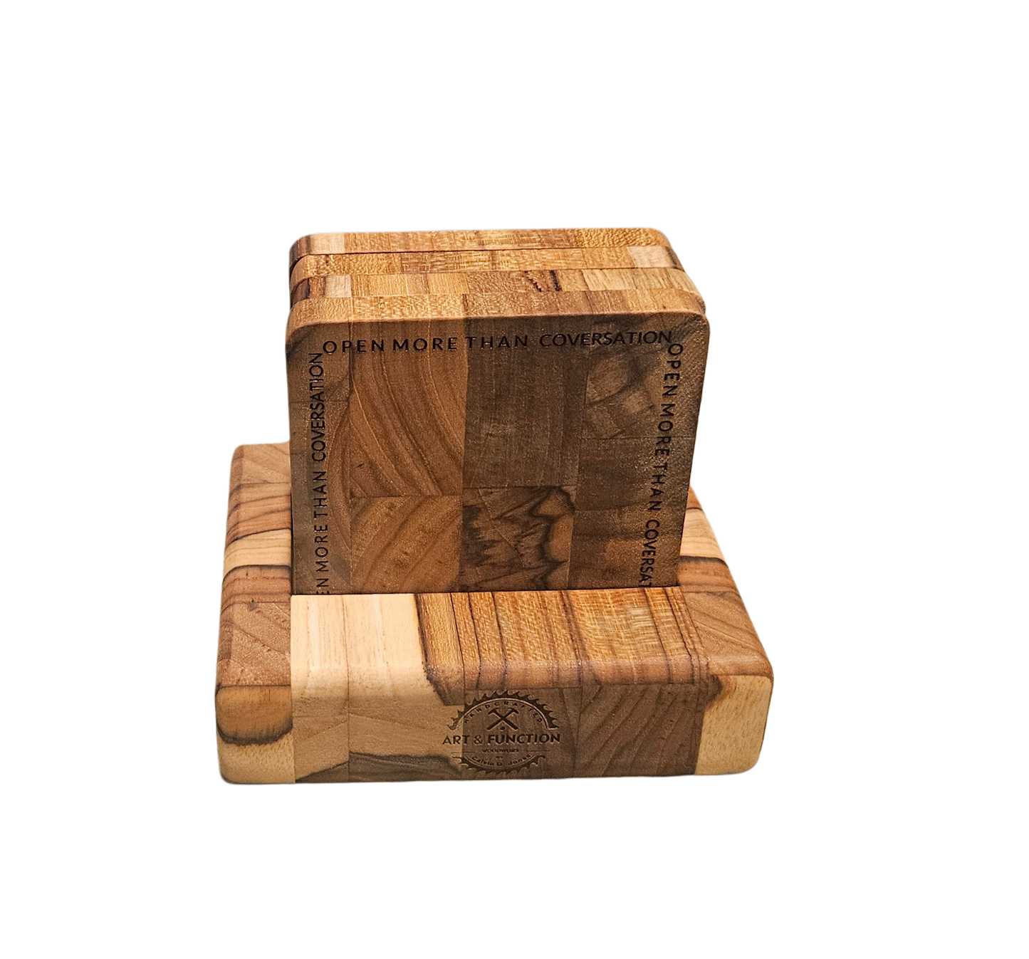3.5" x 3.5" End Grain Teak Bottle Opener Coasters (Set of 4)