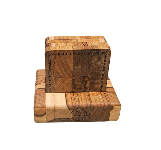 3.5" x 3.5" End Grain Teak Bottle Opener Coasters (Set of 4)