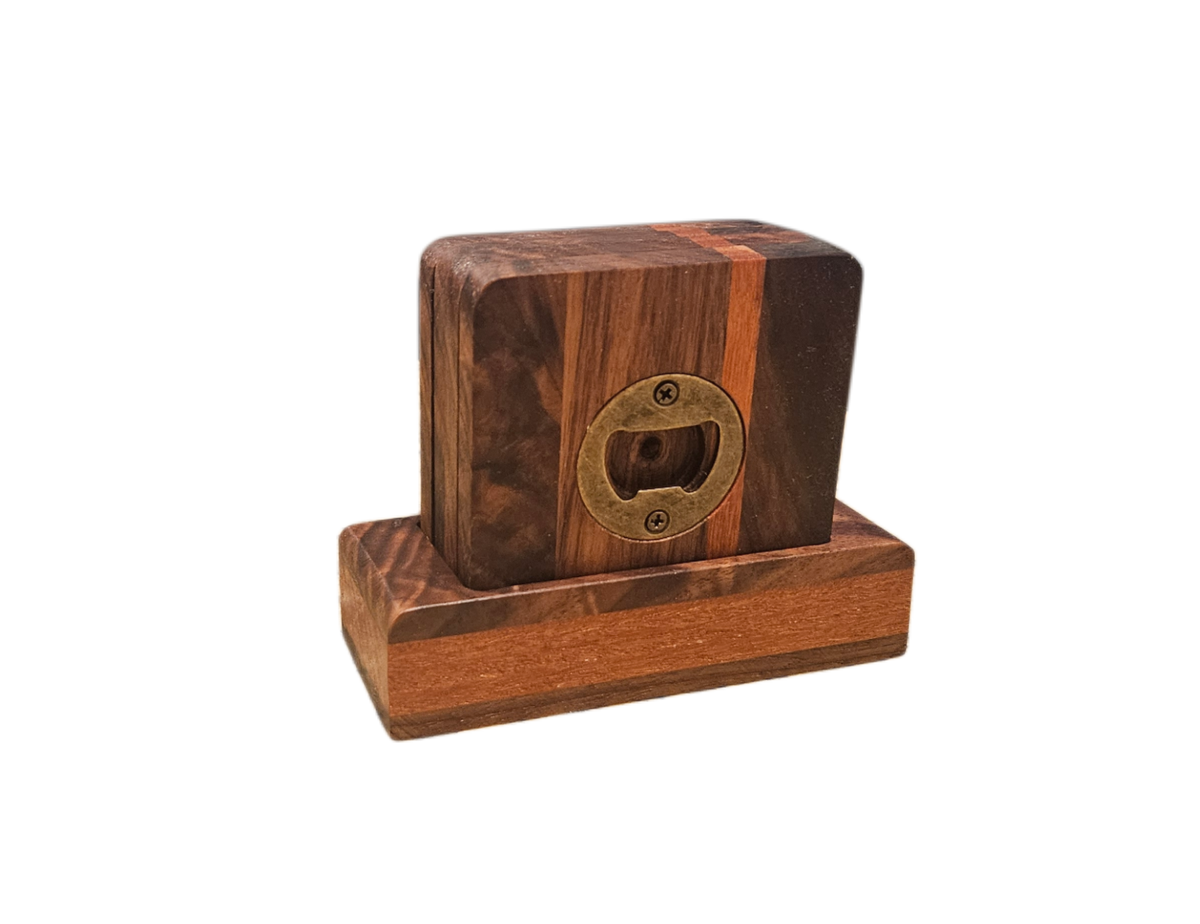 Walnut and Brazilian Teak Bottle Opener Coasters