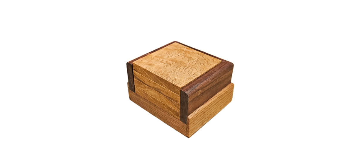 White Oak Bottle Opener Coasters with Walnut Stand