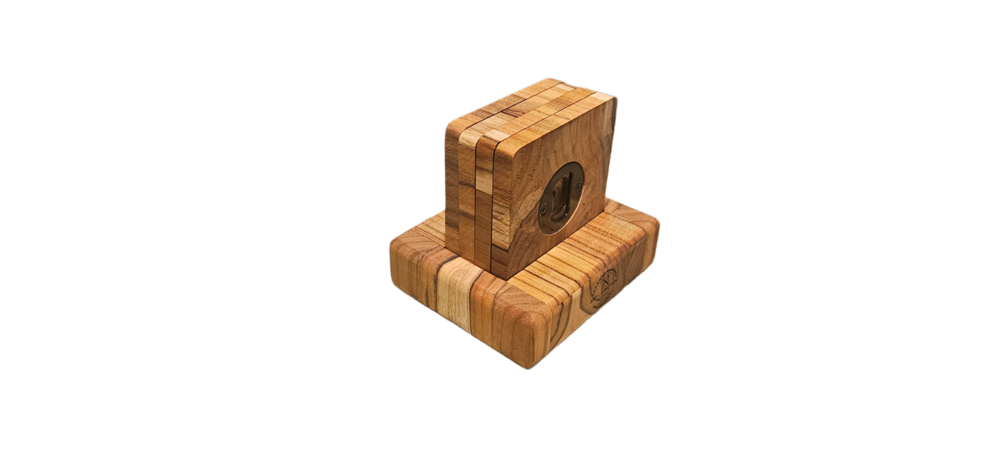 3.5" x 3.5" End Grain Teak Bottle Opener Coasters (Set of 4)