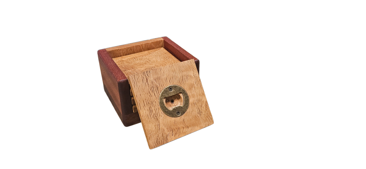 White Oak Bottle opener coasters with sapele and Walnut base