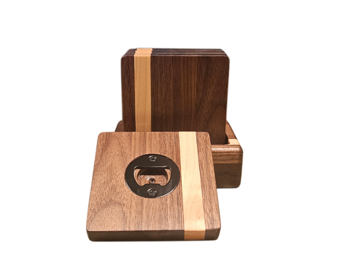 Walnut & Hard Maple Bottle Opener Coasters